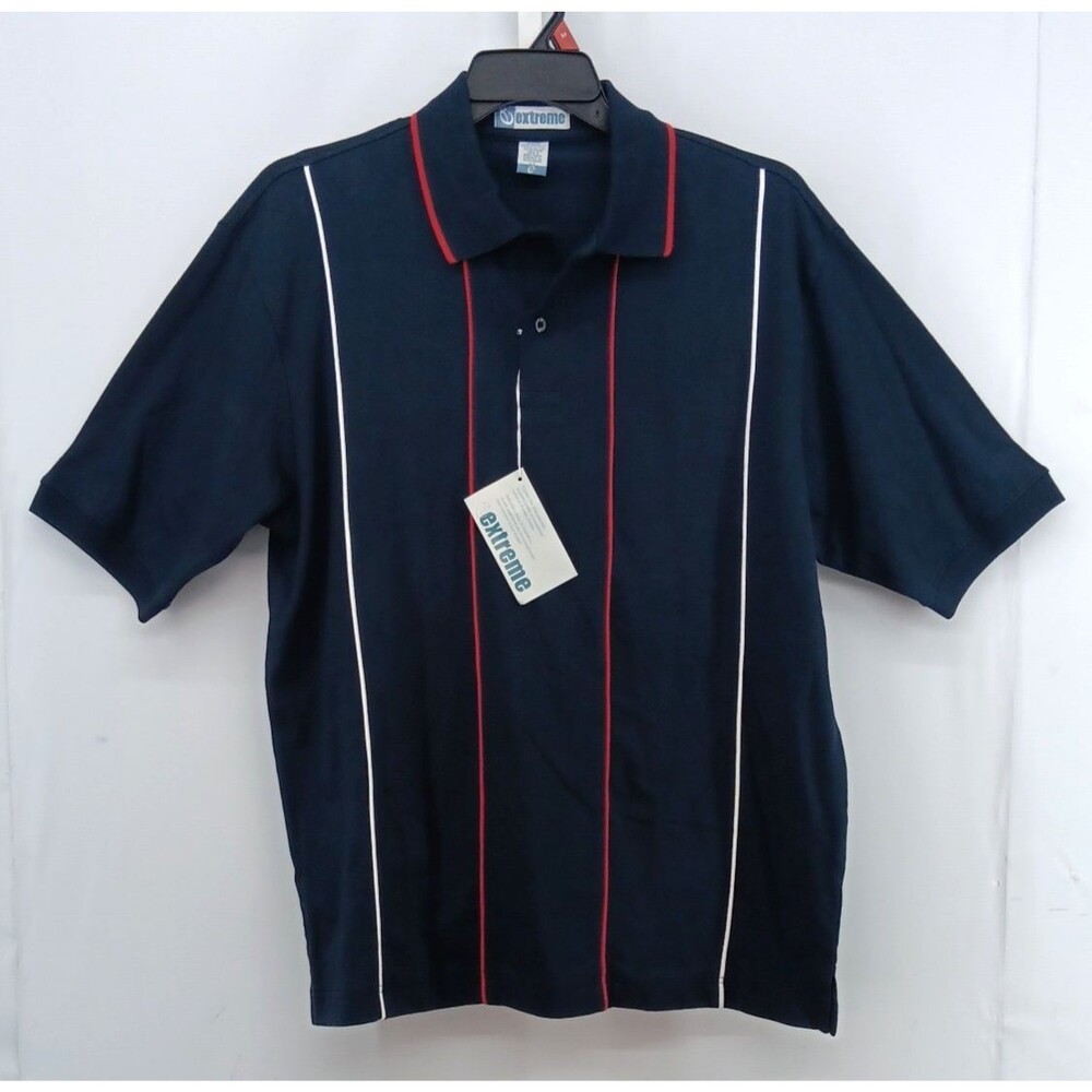 Extreme Polo Shirt Mens Large Black Red White Striped Cotton Short Sleeve NWT